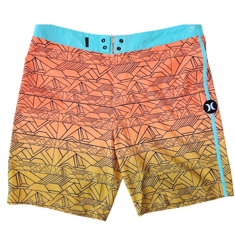 Hurley Phantom Mens 36 Board Shorts Orange Yellow Geometric Ombre Swim Trunks